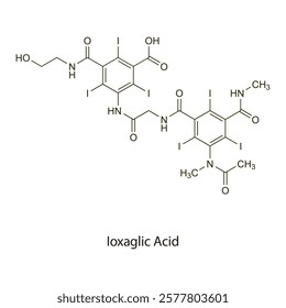 Ioxaglic Acid flat skeletal molecular structure Contrast media treatment. Vector illustration scientific diagram.