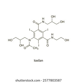 Ioxilan flat skeletal molecular structure Contrast media treatment. Vector illustration scientific diagram.