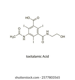 Ioxitalamic Acid flat skeletal molecular structure Contrast media treatment. Vector illustration scientific diagram.