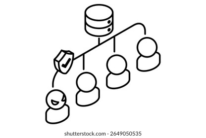 IP address block security isometric line icon with prohibited symbol and address grid, black and white, Vector Illustration