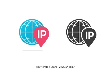 dirección IP geolocalización ubicación icono vector gráfico símbolo sencillo plano y blanco negro conjunto de ilustraciones, búsqueda global símbolo de tecnología digital