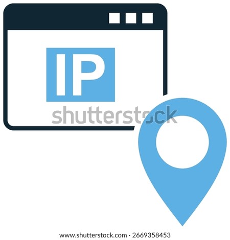 IP address icon vector for network identification, internet access, and data security. Useful for illustrating a device's digital location and online security.