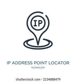 ip address point locator thin line icon. business, office linear icons from technology concept isolated outline sign. Vector illustration symbol element for web design and apps.