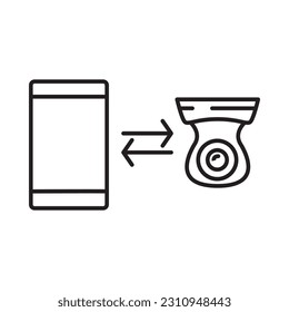 Ip camera connected smartphone.Security camera icon.Video surveillance cameras.Isolated on white background.Outline vector illustration.