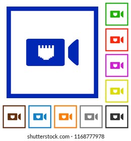 IP camera flat color icons in square frames on white background