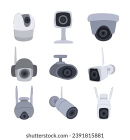 ip camera set cartoon. surveillance video, cctv privacy, system technology ip camera sign. isolated symbol vector illustration