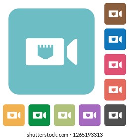 IP camera white flat icons on color rounded square backgrounds