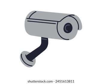 IP CCTV security camera, video surveillance camera, video monitoring, defocused home security camera, wall mounted camera for outdoor area safety and observation flat vector illustration.