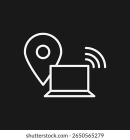 Ícone de Localização Geográfica de IP e Localizador de Hotspots Wi-Fi com Laptop e Pin de Mapa