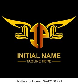 IP Golden Wing Emblem Logo with elegant gold wings, sleek and modern design. Ideal for branding, creative projects, luxury businesses, or artistic ventures.