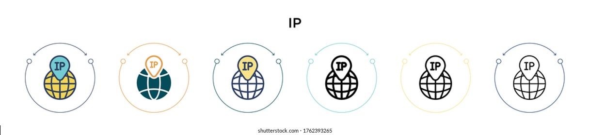 Ip icon in filled, thin line, outline and stroke style. Vector illustration of two colored and black ip vector icons designs can be used for mobile, ui, web