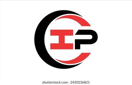 IP initial letter creative circle icon swoosh logo design vector. monogram, lettermark, circle, calligraphy, symbol, emblem, elegant, abstract, wordmark, sign, art, typography, icon, minimal, premium