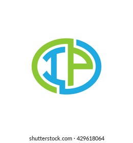 IP initial letters looping linked ellipse logo blue green