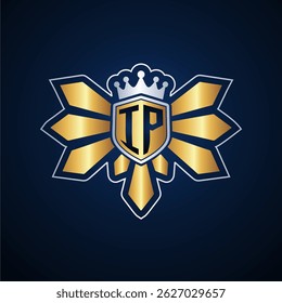 IP initial letters monogram logo for gaming with shield and eagle wing
