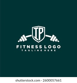 IP initial monogram for fitnes or gym logo with creative shield and barbell design