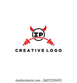 IP initial monogram for fitnes or gym logo with devil style design