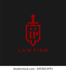 IP initial monogram for law firm with sword and shield logo image