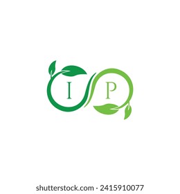 IP initial monogram letter for nature logo with leaf image design