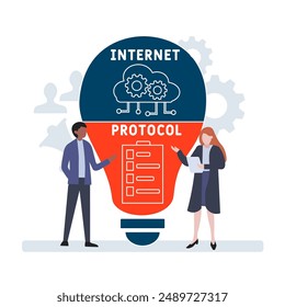 IP - internet protocol acronym, concept background. vector illustration concept with keywords and icons. lettering illustration with icons for web banner, flyer