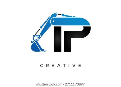 IP Letter Excavator Construction Logo for Engineering and Industrial Company Branding