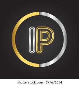IP Letter logo in a circle. gold and silver colored. Vector design template elements for your business or company identity.