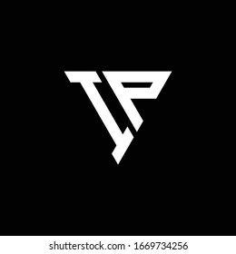 IP Logo letter monogram with triangle shape design template isolated on black background