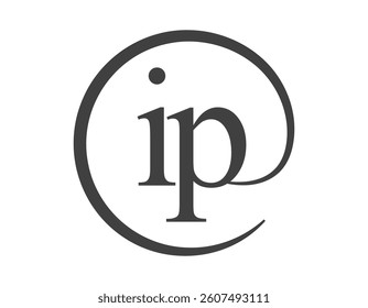 IP logo from two letter with circle shape email sign style. I and P round logotype of business company for brand identity.