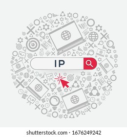 IP mean (internet protocol) Word written in search bar ,Vector illustration.