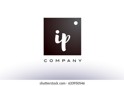 IP I P black white handwritten handwriting alphabet company letter logo square design template dot dots creative abstract