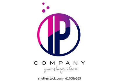 IP I P Circle Letter Logo Design with Purple Magenta Dots Bubbles Vector Illustration