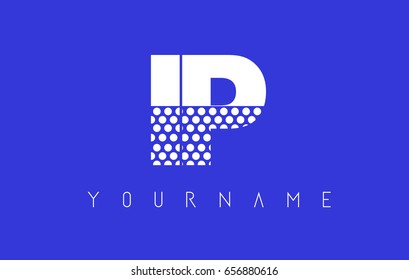 IP I P Dotted Pattern Letter Logo Design Vector with Blue Background.
