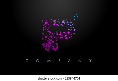 IP I P Letter Logo with Purple Blue Particles and Bubble Dots Design Vector.