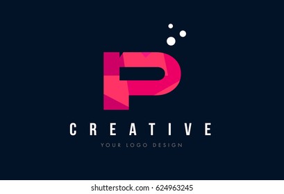 IP I P Purple Letter Logo Design with Low Poly Pink Triangles Concept