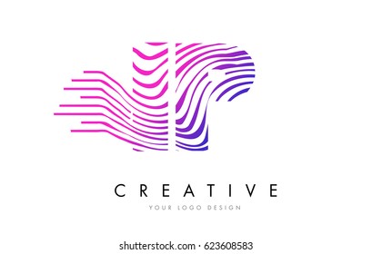 IP I P Zebra Letter Logo Design with Black and White Stripes Vector