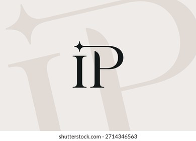 Diseño de icono de logotipo de letra IP o PI. Monograma de las iniciales de lujo de estilo clásico.