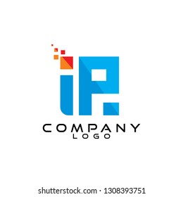 ip, pi letter tech, ict and it logo design vector