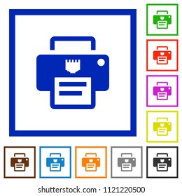 IP printer flat color icons in square frames on white background