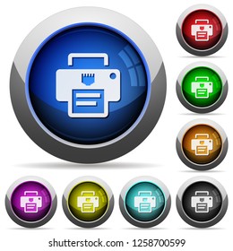 IP printer icons in round glossy buttons with steel frames