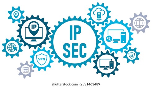 IP sec concept banner web website icons vector illustration with an icons of protection network security cloud computing, protect, protect, internet protocol, vpn, authenticate, on white background ip