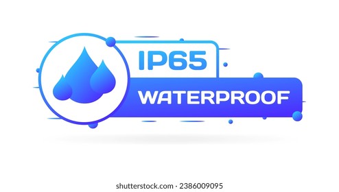 IP65 waterproof sign. Flat, blue, water drop icon, IP65 waterproof sign. Vector icon
