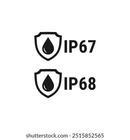 Etiqueta IP67 o etiqueta IP68 impermeable y anti-óxido Vector de la etiqueta aislado. Mejor logotipo antioxidante para App, Sitios web, empaquetado del producto y más.
