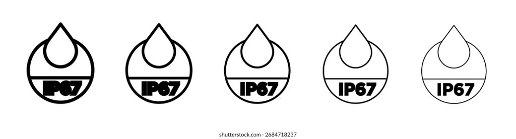 Icono impermeable IP67 signo de Vector blanco y negro