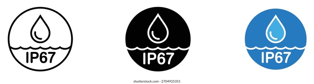 IP67 impermeável ícone vetor. durabilidade do produto e resistência à água danos símbolo. ilustração vetorial.
