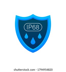 IP68 protection standard icon. Safety badge protection icon. Vector stock illustration.