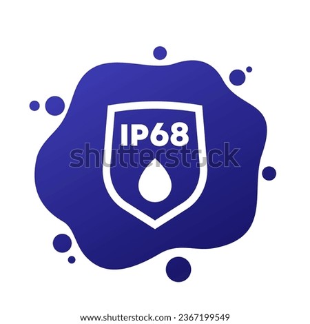 ip68 standard, waterproof icon with shield, vector
