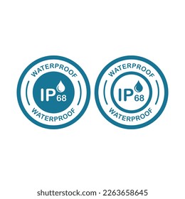 Insignia de diseño del logotipo de protección impermeable IP68. Adecuado para la etiqueta del producto y la información