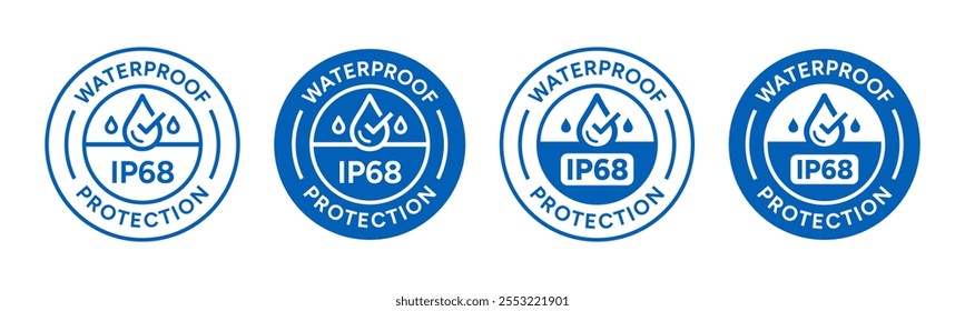 IP68 waterproof protection logo vector badge. Water resistance information sign