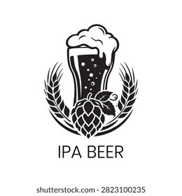 IPA Beer logo features an exquisite circular emblem combining a refreshing frothy beer pint with lush hop foliage. This professional vector illustration is perfect for craft beer labels, microbreweries, local pubs, beverage distributors, and brewing companies seeking an authentic, market-ready visual identity.