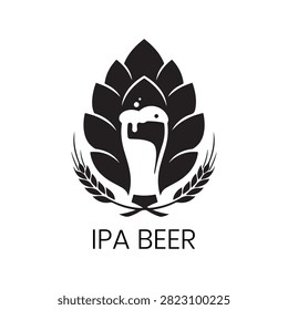 IPA Beer logo presents a detailed circular design highlighting a frosty beer glass enveloped by rich hop cones and wheat sheaves. This striking vector emblem is perfect for craft breweries, microbreweries, artisanal beverage brands, beer festivals, and traditional pubs aiming for a rich, authentic, and premium visual identity.