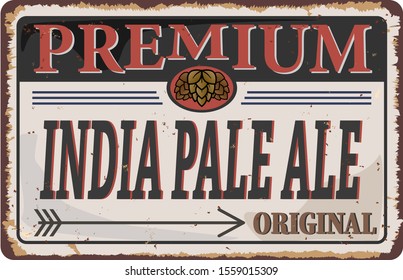 IPA Or India Pale Ale Badge Or Label. Craft Beer Vector Design Features Wheat Or Barley Wreath And Hops.